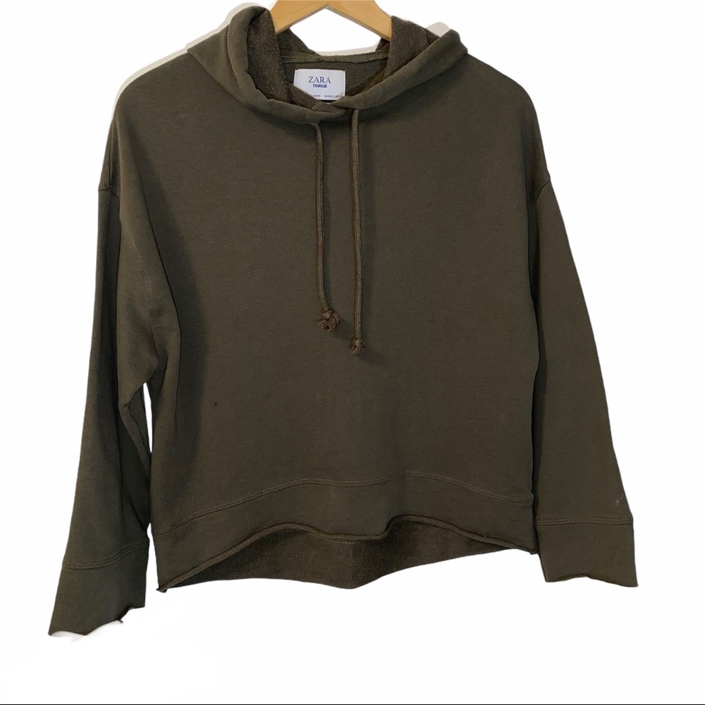Zara Crop Hoodie Wide 3/4 Length Sleeves - Raw Hem